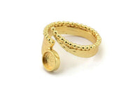 Gold Ring Setting, Gold Plated Brass Adjustable Rings With 1 Stone Settings - Pad Size 6mm N2535