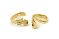 Gold Ring Setting, Gold Plated Brass Adjustable Rings With 1 Stone Settings - Pad Size 6mm N2535