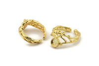 Gold Ring Setting, Gold Plated Brass Adjustable Rings With 1 Stone Settings - Pad Size 6mm N2559