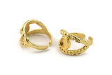Gold Ring Setting, Gold Plated Brass Adjustable Rings With 1 Stone Settings - Pad Size 6mm N2548