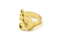 Gold Ring Setting, Gold Plated Brass Adjustable Rings With 1 Stone Settings - Pad Size 6mm N2545