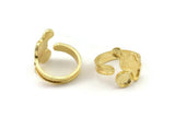 Gold Ring Setting, Gold Plated Brass Adjustable Rings With 1 Stone Settings - Pad Size 6mm N2545