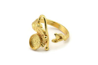 Gold Ring Setting, Gold Plated Brass Adjustable Rings With 1 Stone Settings - Pad Size 6x8mm N2562