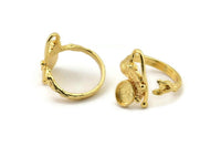 Gold Ring Setting, Gold Plated Brass Adjustable Rings With 1 Stone Settings - Pad Size 6x8mm N2562