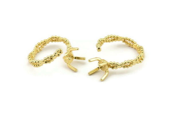 Gold Ring Settings, Gold Plated Brass Claw Rings, Adjustable Rings - Pad Size 6mm N2550
