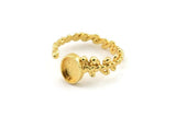 Gold Ring Setting, Gold Plated Brass Adjustable Rings With 1 Stone Settings - Pad Size 6x8mm N2576