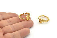 Gold Ring Setting, Gold Plated Brass Adjustable Rings With 1 Stone Settings - Pad Size 6x8mm N2576
