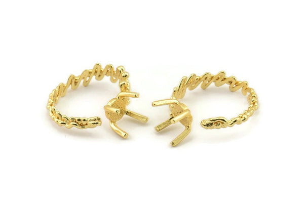 Gold Ring Settings, Gold Plated Brass Claw Rings, Adjustable Rings - Pad Size 6mm N2555