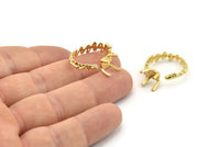 Gold Ring Settings, Gold Plated Brass Claw Rings, Adjustable Rings - Pad Size 6mm N2555