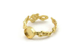Gold Ring Setting, Gold Plated Brass Adjustable Rings With 1 Stone Settings - Pad Size 6mm N2538