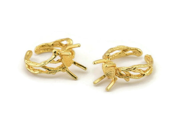 Gold Ring Settings, Gold Plated Brass Claw Rings, Adjustable Rings - Pad Size 6x8mm N2560 H0441
