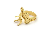 Gold Ring Settings, Gold Plated Brass Claw Rings, Adjustable Rings - Pad Size 6mm N2534