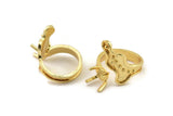 Gold Ring Settings, Gold Plated Brass Claw Rings, Adjustable Rings - Pad Size 6mm N2534