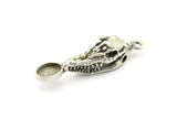 Silver Crocodile Skull, Antique Silver Plated Brass Crocodile Skull Pendants, Skull Charms With 1 Loop - Pad Size : 6x8mm (38x9x9mm) N2591