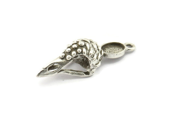 Bird Skull Charm, Antique Silver Plated Brass Bird Skull Necklace Pendants, Skull Charms With 1 Loop - Pad Size : 6x8mm (36x12x11mm) N2587