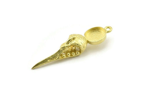 Bird Skull Charm, Raw Brass Bird Skull Necklace Pendants, Skull Charms With 1 Loop - Pad Size : 10mm (46x11x11mm) N2583