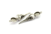 Bird Skull Charm, Antique Silver Plated Brass Bird Skull Necklace Pendants, Skull Charms With 1 Loop - Pad Size : 10mm (46x11x11mm) N2583