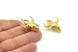 Brass Ox Skull, Raw Brass Ox Head Skull Charms With 1 Loop, Skull Pendants - Pad Size : 6x8mm (34x24x9mm) N2590