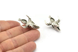Silver Ox Skull, Antique Silver Plated Brass Ox Head Skull Charms With 1 Loop, Skull Pendants - Pad Size : 6x8mm (34x24x9mm) N2590