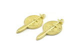 Brass Sword Charm, Raw Brass Sword And Shield Charms With 1 Loop, Sword Pendants (35x18x3mm) N2612