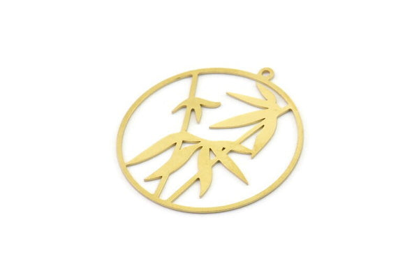 Brass Leaf Charm, Raw Brass Circle Charms With 1 Loop, Charm Earrings (38x35x0.60mm) SMP1661