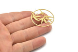 Brass Leaf Charm, Raw Brass Circle Charms With 1 Loop, Charm Earrings (38x35x0.60mm) SMP1661