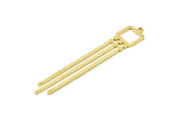 Pirinç Kare Charm, Ham Pirinç Sarkan Kolye Uçları, Geometrik Charmlar, 1 Halkalı Pirinç Küpeler (60x11x0,80 mm) SMP1676