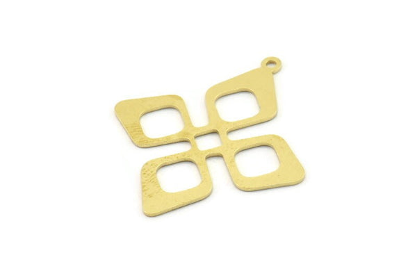 Brass Flower Charm, Raw Brass Dangle Pendants, Flower Earrings With 1 Loop (33x28x0.60mm) SMP1559