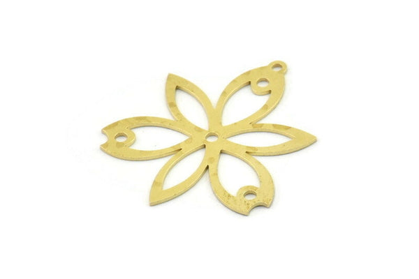 Brass Flower Charm, Raw Brass Dangle Pendants, Flower Earrings With 1 Loop (32x28x0.60mm) SMP1568