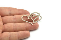Steel Heart Charm, Stainless Steel Heart Charms With 1 Loop, Heart Earrings, Pendants (38x26x0.80mm) SMP1619