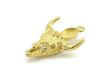 Brass Ox Skull, Raw Brass Ox Head Skull Charms With 1 Loop, Skull Pendants - Pad Size : 6x8mm (34x23x9mm) N2581