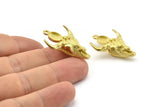 Brass Ox Skull, Raw Brass Ox Head Skull Charms With 1 Loop, Skull Pendants - Pad Size : 6x8mm (34x23x9mm) N2581