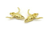 Brass Ox Skull, Raw Brass Ox Head Skull Charms With 1 Loop, Skull Pendants - Pad Size : 6mm (34x32x7mm) N2594