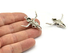 Silver Ox Skull, Antique Silver Plated Brass Ox Head Skull Charms With 1 Loop, Skull Pendants - Pad Size : 6mm (34x32x7mm) N2594