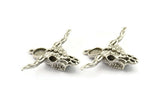 Silver Ox Skull, Antique Silver Plated Brass Ox Head Skull Charms With 1 Loop, Skull Pendants - Pad Size : 8mm (47x38x12mm) N2604