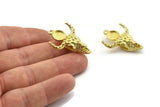 Brass Ox Skull, Raw Brass Ox Head Skull Charms With 1 Loop, Skull Pendants - Pad Size : 8mm (34x24x9mm) N2584