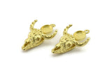Brass Ox Skull, Raw Brass Ox Head Skull Charms With 1 Loop, Skull Pendants - Pad Size : 8mm (34x24x9mm) N2584