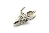 Silver Ox Skull, Antique Silver Plated Brass Ox Head Skull Charms With 1 Loop, Skull Pendants - Pad Size : 8mm (34x24x9mm) N2584