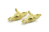 Brass Ox Skull, Raw Brass Ox Head Skull Charms With 1 Loop, Skull Pendants - Pad Size : 6x8mm (39x25x9mm) N2602
