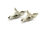Silver Ox Skull, Antique Silver Plated Brass Ox Head Skull Charms With 1 Loop, Skull Pendants - Pad Size : 6x8mm (39x25x9mm) N2602 Q0655