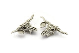 Silver Ox Skull, Antique Silver Plated Brass Ox Head Skull Charms With 1 Loop, Skull Pendants - Pad Size : 6x8mm (47x29x10mm) N2603