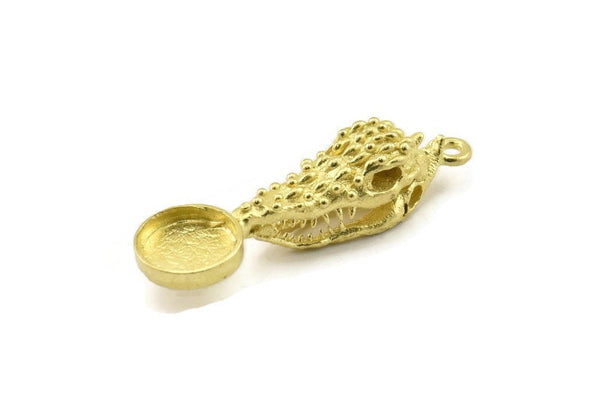 Brass Crocodile Skull, Raw Brass Crocodile Skull Necklace Pendants, Skull Charms With 1 Loop - Pad Size : 10mm (40x10x9mm) N2595