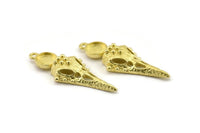 Bird Skull Charm, Raw Brass Bird Skull Necklace Pendants, Skull Charms With 1 Loop - Pad Size : 8mm (44x17x7mm) N2596