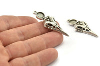 Bird Skull Charm, Antique Silver Plated Brass Bird Skull Necklace Pendants, Skull Charms With 1 Loop - Pad Size : 8mm (44x17x7mm) N2596