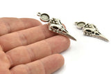 Bird Skull Charm, Antique Silver Plated Brass Bird Skull Necklace Pendants, Skull Charms With 1 Loop - Pad Size : 8mm (44x17x7mm) N2596