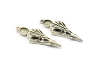 Bird Skull Charm, Antique Silver Plated Brass Bird Skull Necklace Pendants, Skull Charms With 1 Loop - Pad Size : 6x8mm (44x15x7mm) N2601