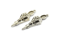 Bird Skull Charm, Antique Silver Plated Brass Bird Skull Necklace Pendants, Skull Charms With 1 Loop - Pad Size : 6x8mm (44x15x7mm) N2601