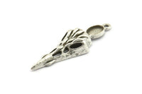 Bird Skull Charm, Antique Silver Plated Brass Bird Skull Necklace Pendants, Skull Charms With 1 Loop - Pad Size : 6x8mm (44x15x7mm) N2601