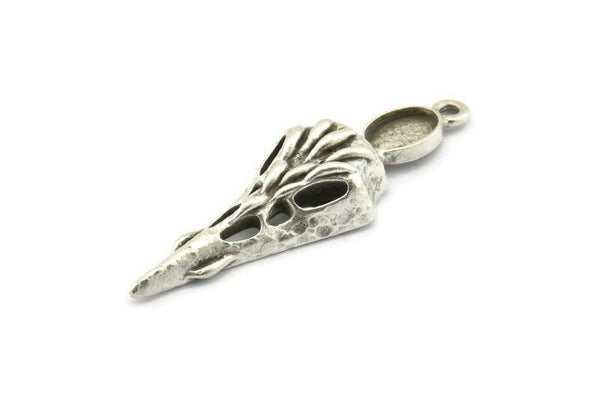 Bird Skull Charm, Antique Silver Plated Brass Bird Skull Necklace Pendants, Skull Charms With 1 Loop - Pad Size : 6x8mm (44x15x7mm) N2601