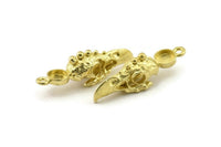 Bird Skull Charm, Raw Brass Bird Skull Necklace Pendants, Skull Charms With 1 Loop - Pad Size : 6mm (35x9x11mm) N2589